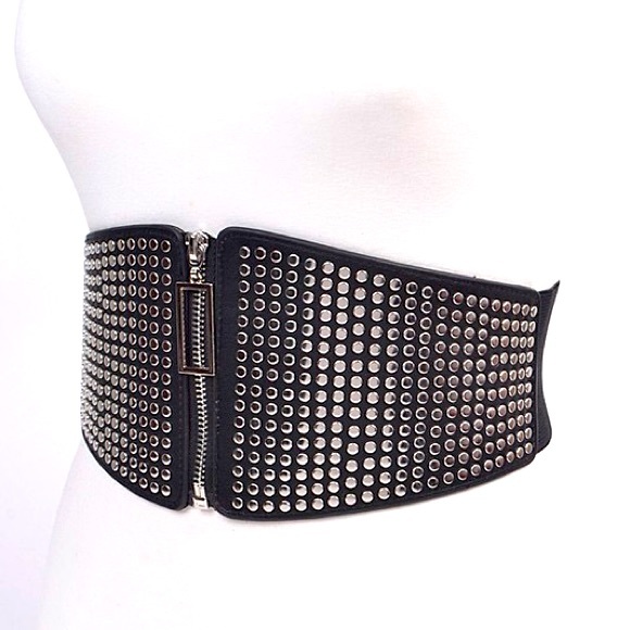 Black Wide Waist Leather Harness Corset Statement Belt - Picture 3 of 6